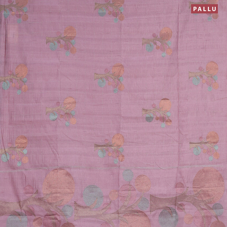 Crush embroidery saree pastel pink with allover zari checks & embroidery work buttas in borderless style