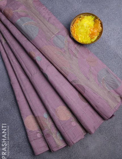 Crush embroidery saree pastel purple with allover zari checks & embroidery work buttas in borderless style