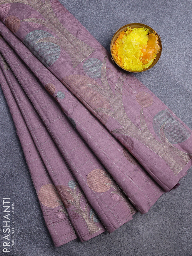 Crush embroidery saree pastel purple with allover zari checks & embroidery work buttas in borderless style