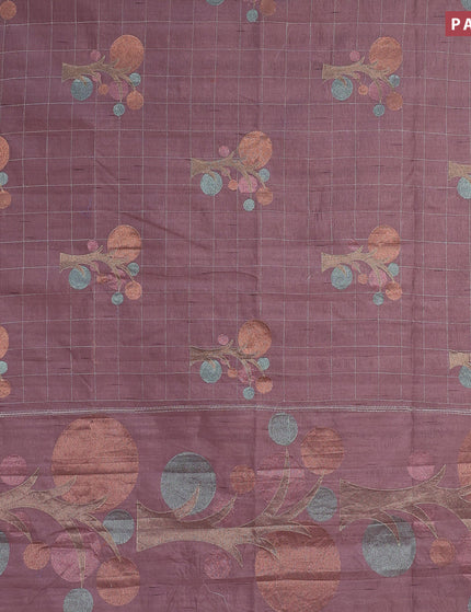 Crush embroidery saree pastel purple with allover zari checks & embroidery work buttas in borderless style