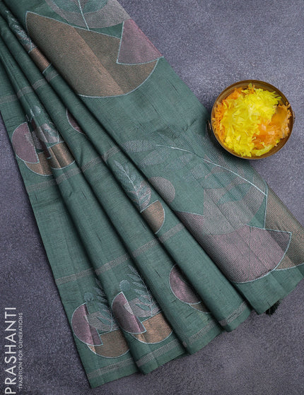 Crush embroidery saree green with embroidery work buttas in borderless style