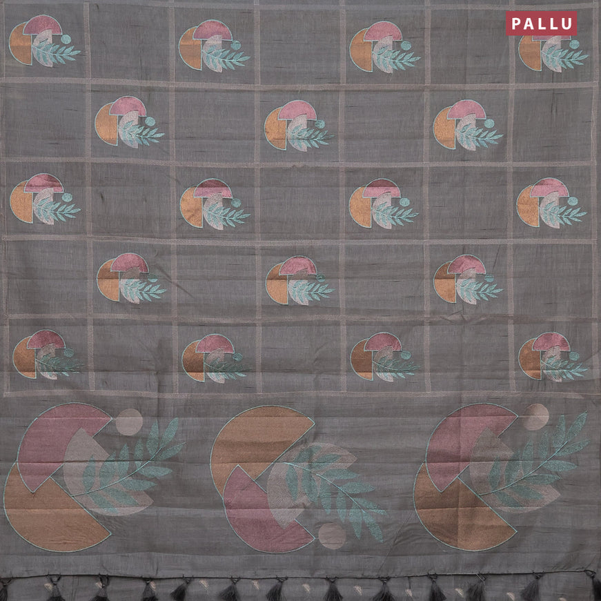 Crush embroidery saree grey with embroidery work buttas in borderless style