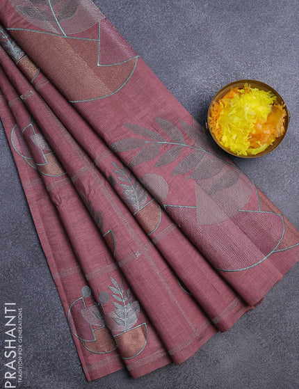 Crush embroidery saree pastel maroon shade with embroidery work buttas in borderless style