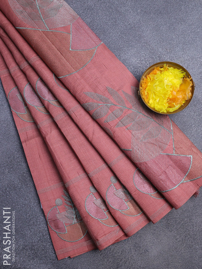 Crush embroidery saree rust shade with embroidery work buttas in borderless style