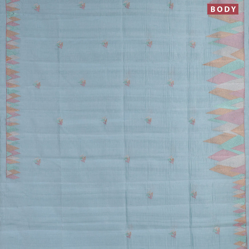 Crush embroidery saree light blue with embroidery work buttas and temple design embroidery work border