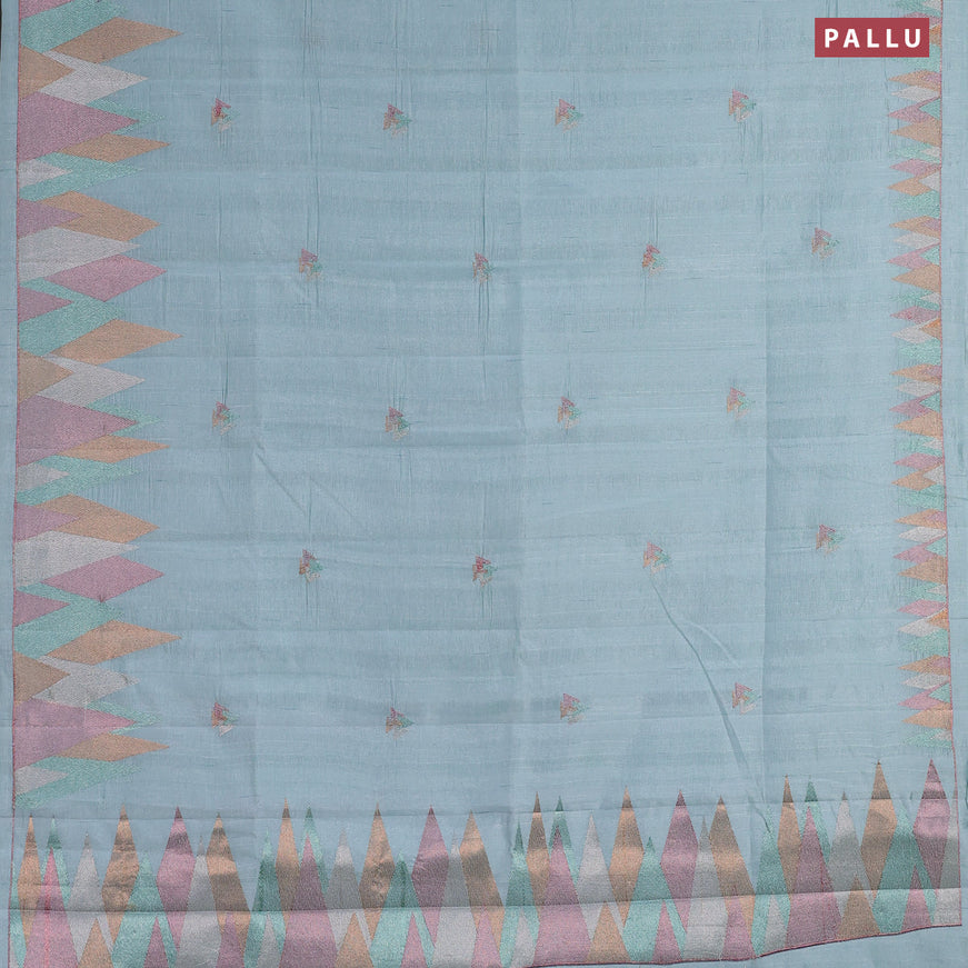 Crush embroidery saree light blue with embroidery work buttas and temple design embroidery work border