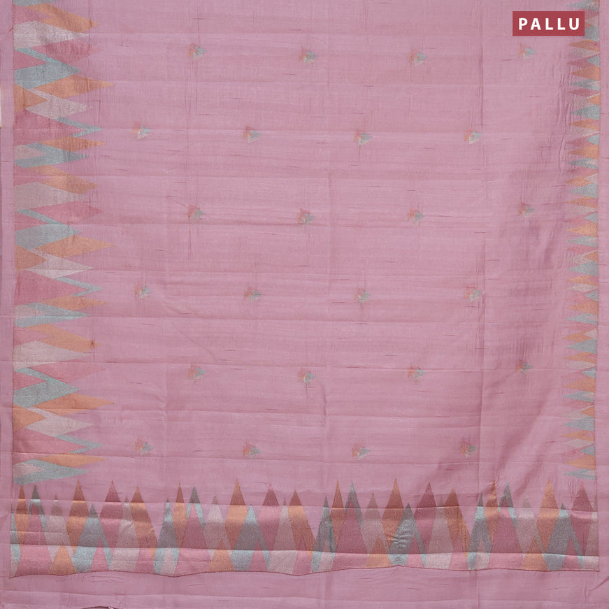 Crush embroidery saree pastel pink with embroidery work buttas and temple design embroidery work border