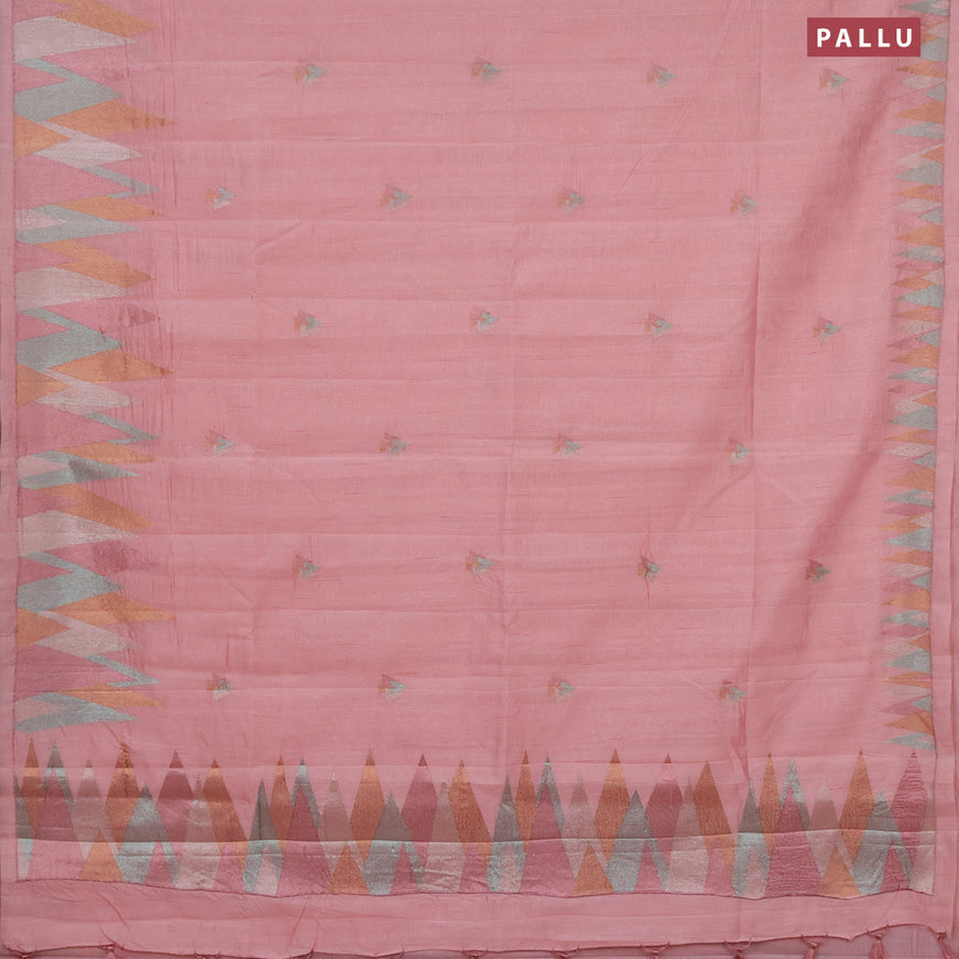 Crush embroidery saree peach pink with embroidery work buttas and temple design embroidery work border