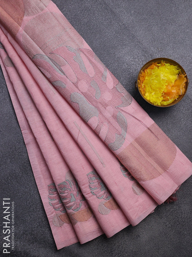 Crush embroidery saree peach shade with allover embroidery work buttas in borderless style