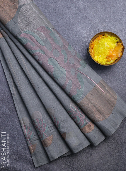 Crush embroidery saree grey with allover embroidery work buttas in borderless style