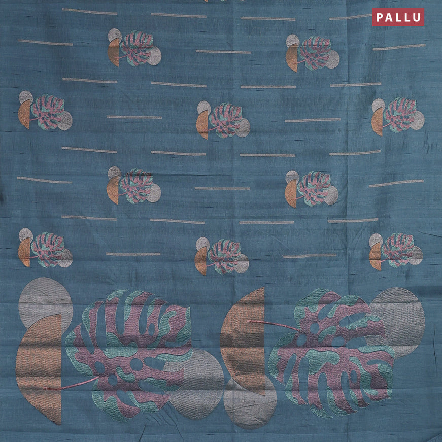 Crush embroidery saree pastel blue with allover embroidery work buttas in borderless style