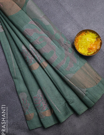 Crush embroidery saree green shade with allover embroidery work buttas in borderless style