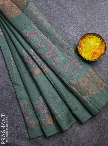 Crush embroidery saree green shade with allover embroidery work buttas in borderless style