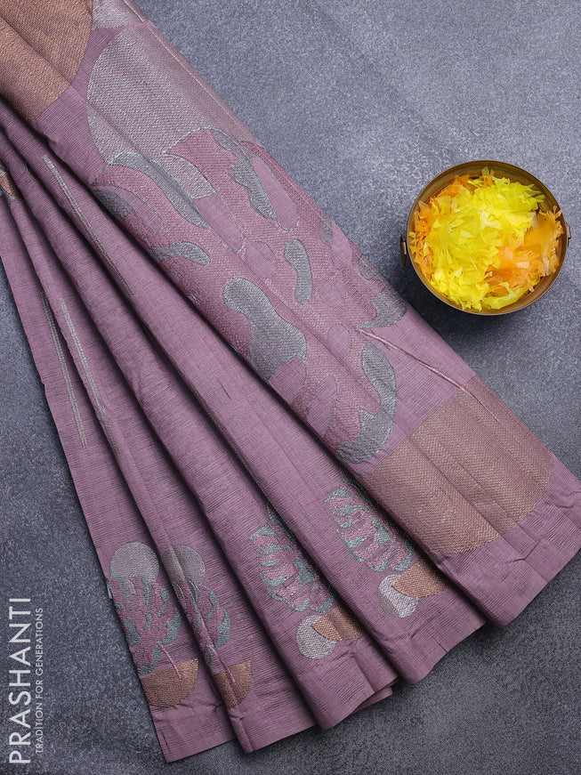 Crush embroidery saree pastel purple shade with allover embroidery work buttas in borderless style