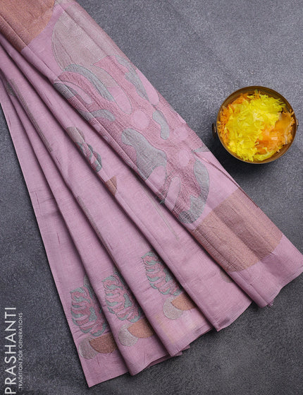 Crush embroidery saree pastel pink with allover embroidery work buttas in borderless style