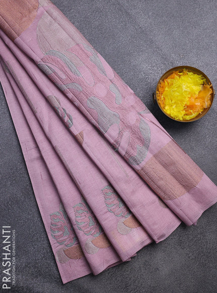 Crush embroidery saree pastel pink with allover embroidery work buttas in borderless style