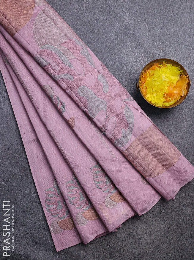 Crush embroidery saree pastel pink with allover embroidery work buttas in borderless style