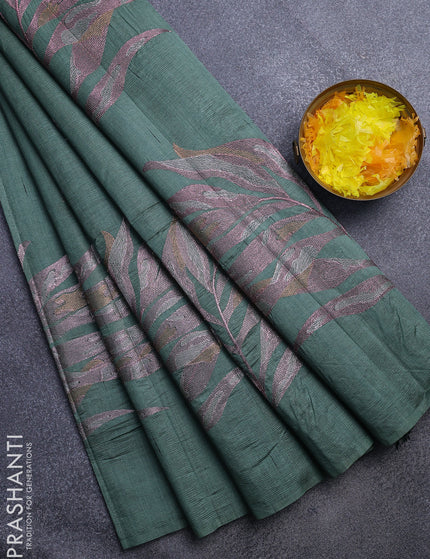 Crush embroidery saree green shade with embroidery work buttas in borderless style