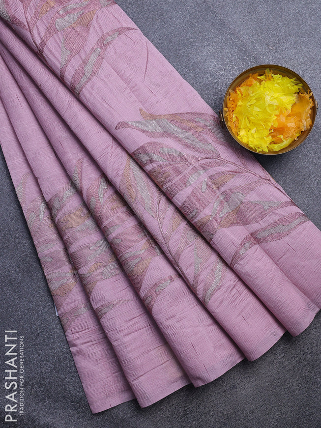 Crush embroidery saree pastel pink with embroidery work buttas in borderless style