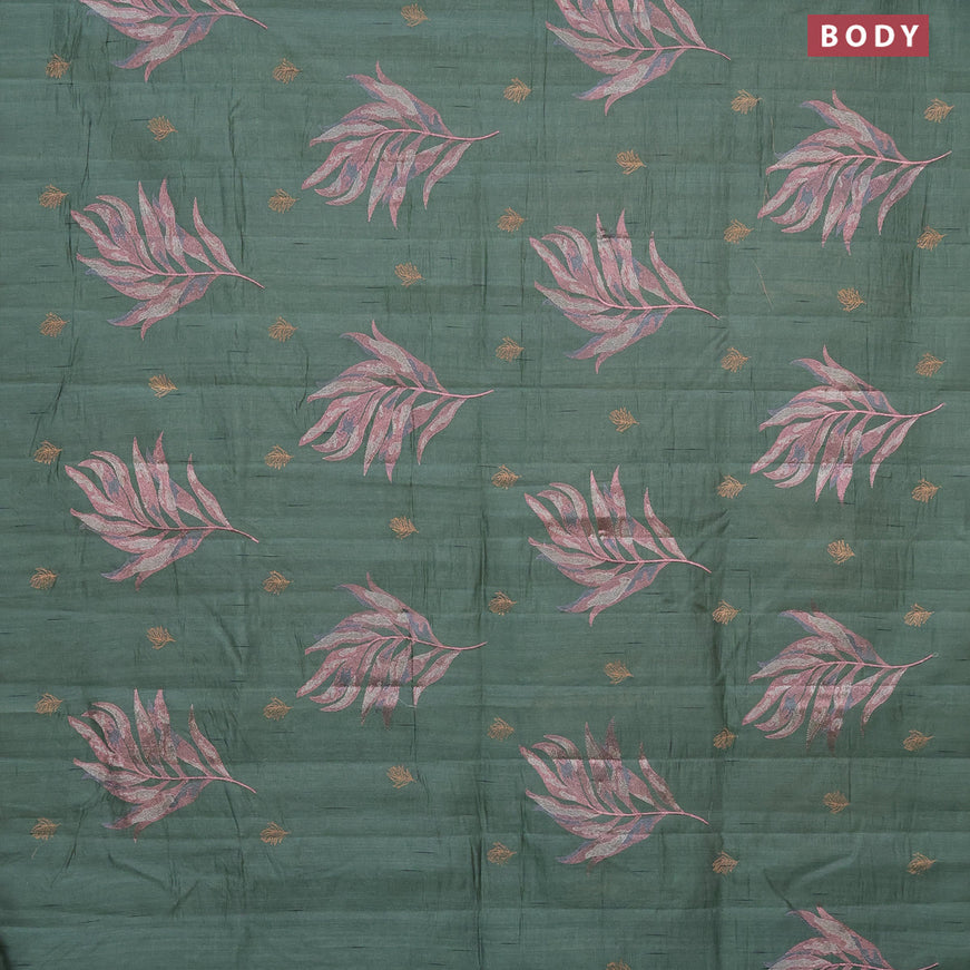 Crush embroidery saree green shade with embroidery work buttas in borderless style