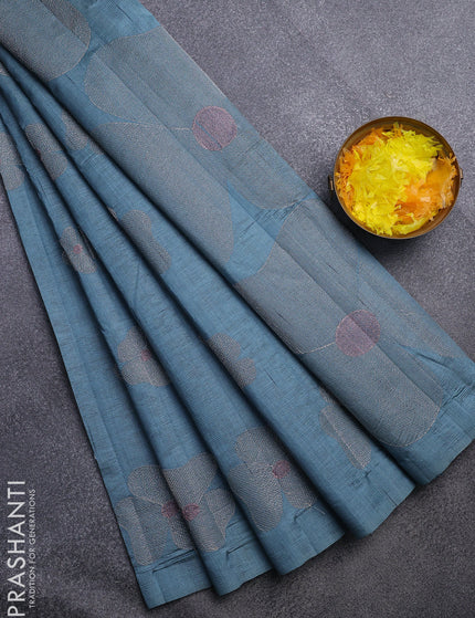 Crush embroidery saree pastel blue with embroidery work buttas in borderless style