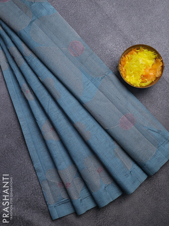 Crush embroidery saree pastel blue with embroidery work buttas in borderless style