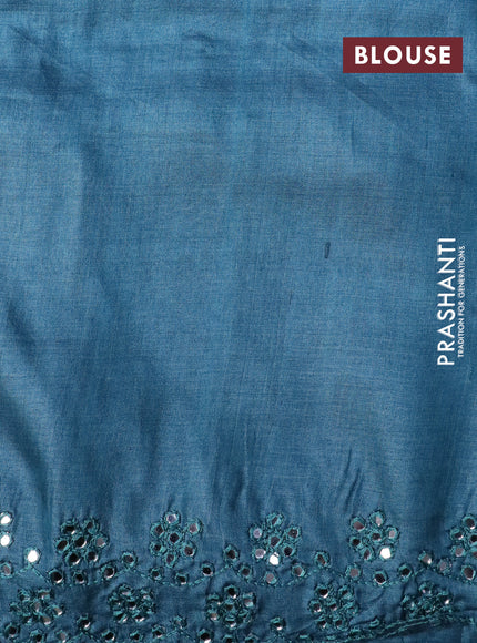 Pure tussar silk saree peacock blue with allover leheriya prints and mirror embroidery work border