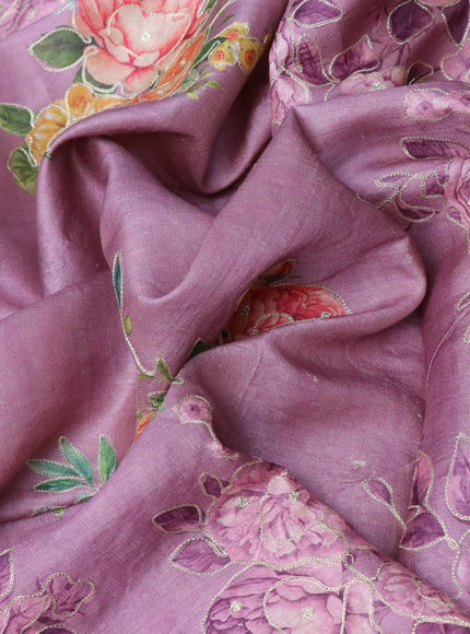 Pure tussar silk saree mild purple with allover floral prints & pita work and simple border