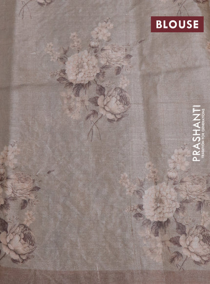 Pure tussar silk saree dark beige with allover floral prints & pita work and simple border