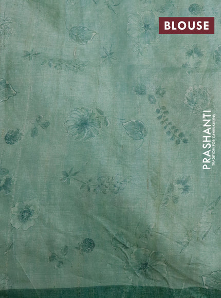 Pure tussar silk saree pastel green shade with allover floral prints & pita work and simple border