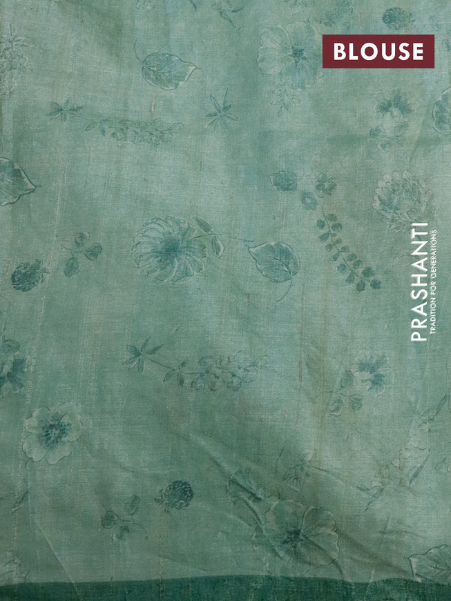 Pure tussar silk saree pastel green shade with allover floral prints & pita work and simple border