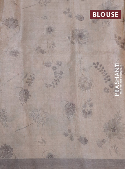 Pure tussar silk saree beige with allover floral prints & pita work and simple border