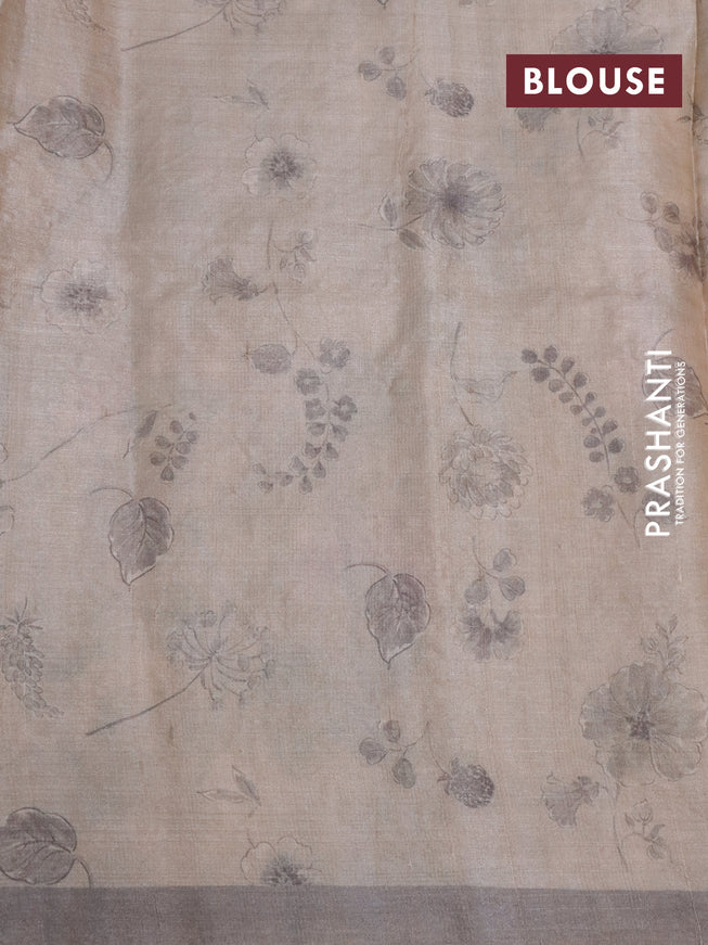 Pure tussar silk saree beige with allover floral prints & pita work and simple border