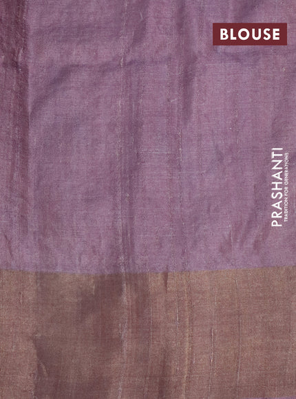 Pure tussar silk saree mild purple with allover floral prints & pita work and zari woven border