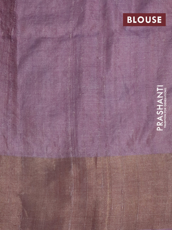 Pure tussar silk saree mild purple with allover floral prints & pita work and zari woven border