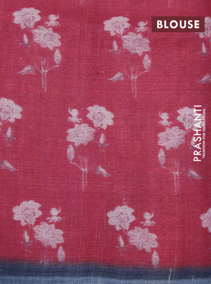 Pure tussar silk saree maroon and elephant grey with floral prints & pita work and simple border