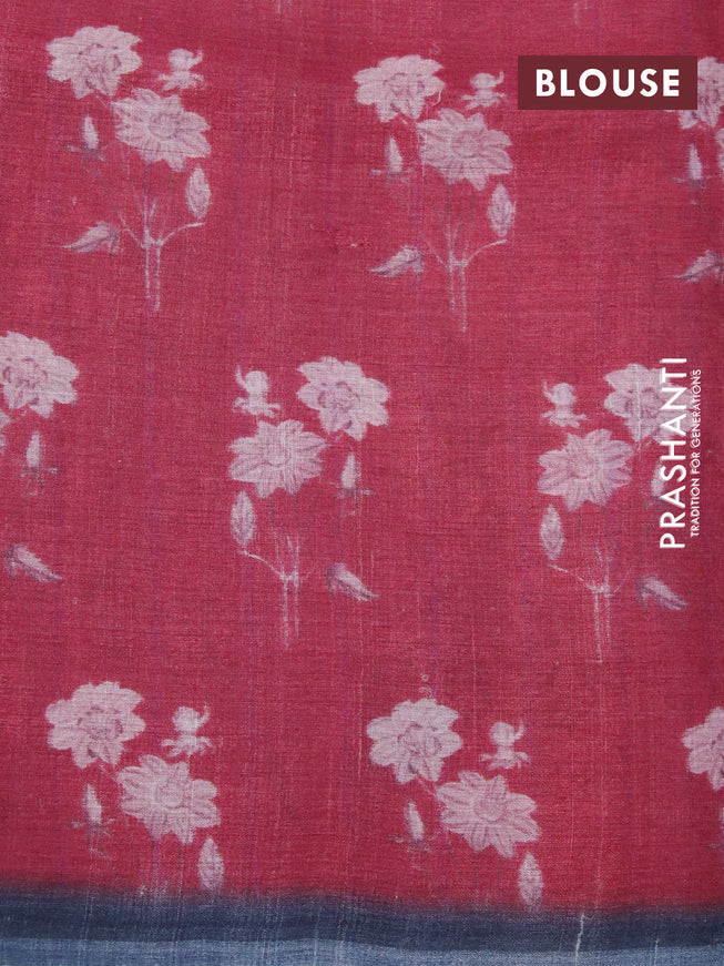 Pure tussar silk saree maroon and elephant grey with floral prints & pita work and simple border