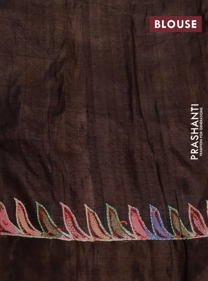 Pure tussar silk saree brown with allover batik prints and embroidery work border