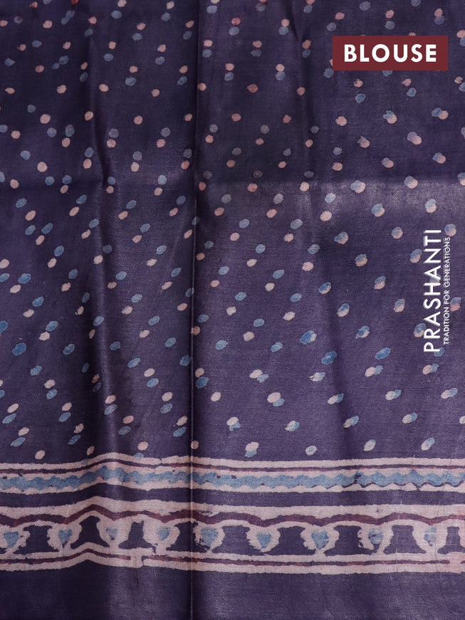 Pure tussar silk saree deep jamun shade with allover prints and simple border