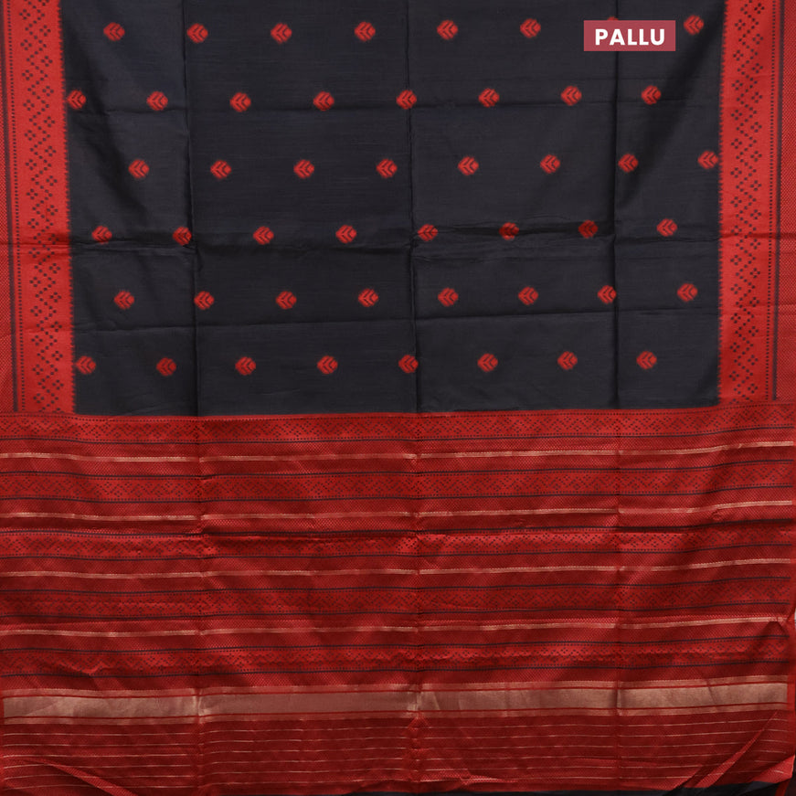 Semi dupion saree black and maroon with thread woven buttas and thread woven border