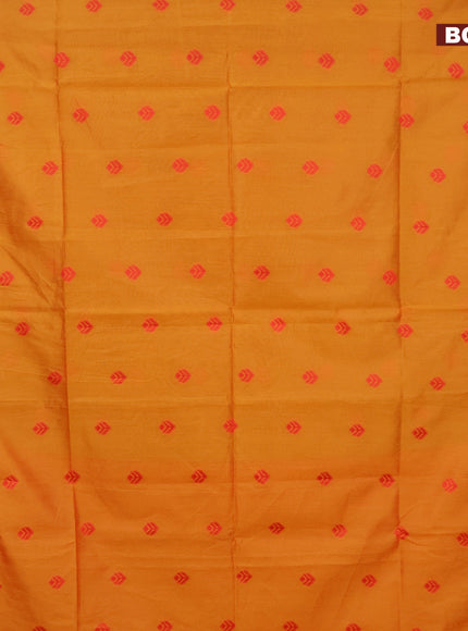 Semi dupion saree mustard yellow and red with thread woven buttas and thread woven border