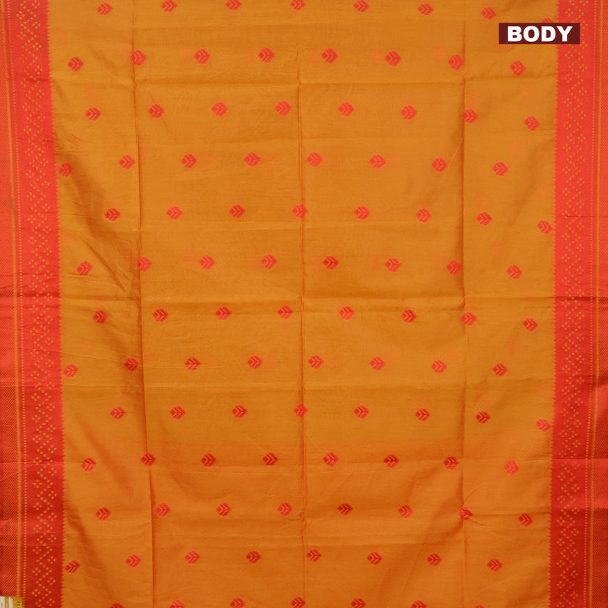 Semi dupion saree mustard yellow and red with thread woven buttas and thread woven border