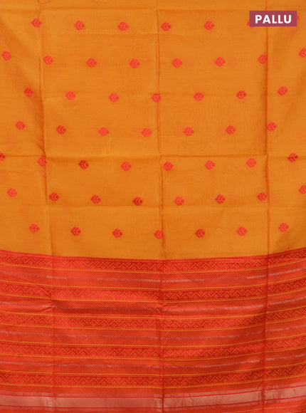 Semi dupion saree mustard yellow and red with thread woven buttas and thread woven border