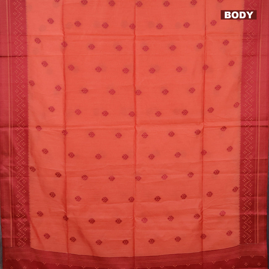 Semi dupion saree red and maroon with thread woven buttas and thread woven border