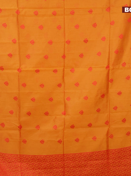 Semi dupion saree mustard yellow and red with thread woven buttas and thread woven border