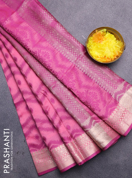 Semi dupion saree pink and purple with allover thread weaves & buttas and zari woven border