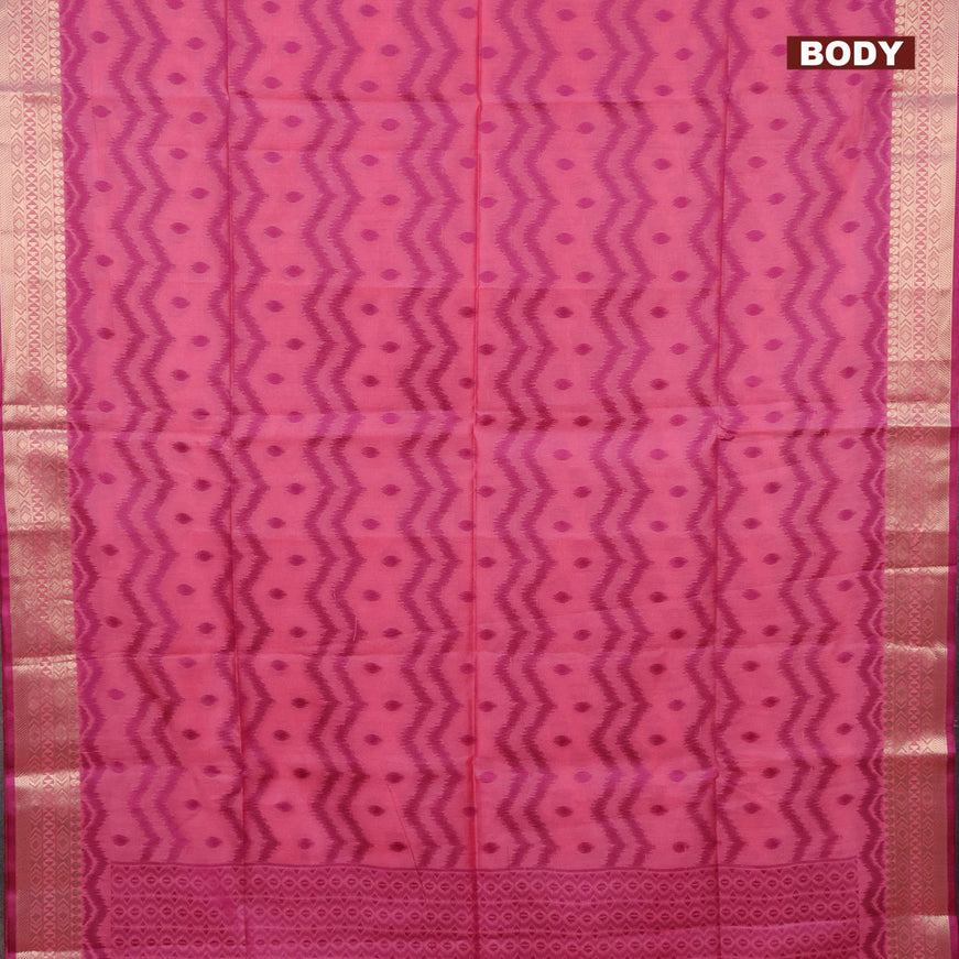 Semi dupion saree pink and purple with allover thread weaves & buttas and zari woven border