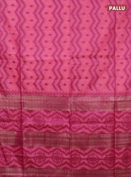 Semi dupion saree pink and purple with allover thread weaves & buttas and zari woven border