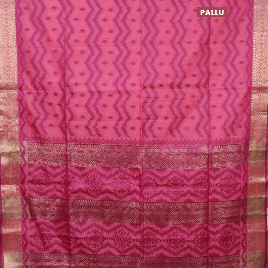 Semi dupion saree pink and purple with allover thread weaves & buttas and zari woven border