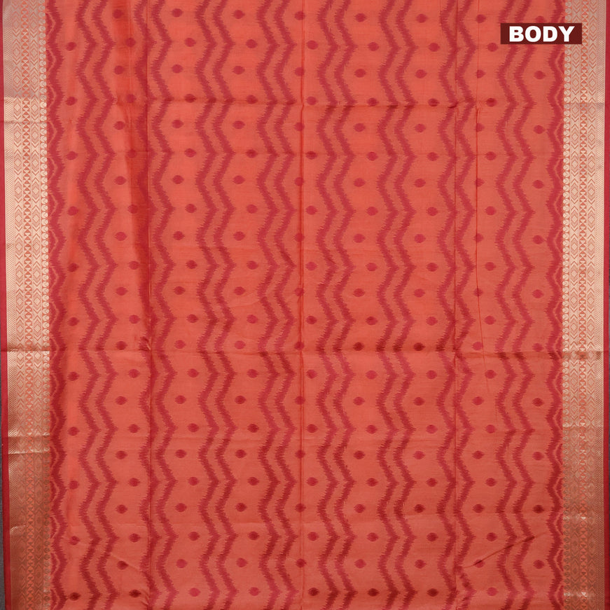 Semi dupion saree peach shade and maroon with allover thread weaves & buttas and zari woven border